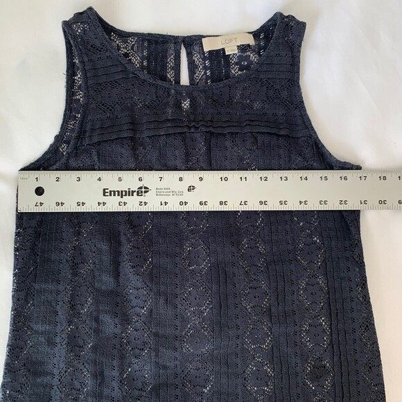 LOFT Blouse XS Navy Blue Sheer Floral Lace Sleeveless Feminine Preppy Career - Picture 6 of 7